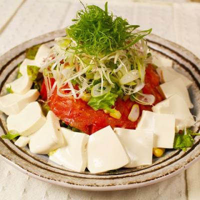 京都産九条ネギと有機豆腐の金胡麻サラダ