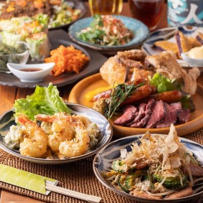 『マンチャーコース☆』沖縄料理や肉プレートが勢ぞろいした人気コース。メッセージプレートも提供OK☆