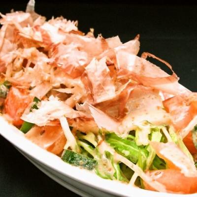 水菜とおくらの豚しゃぶサラダ(ごまドレ)