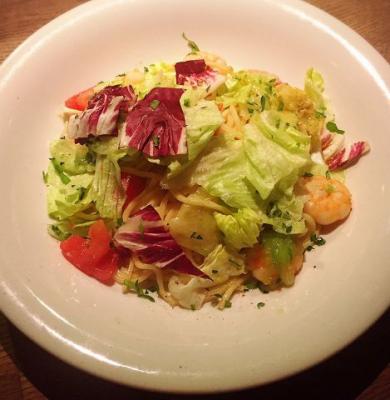 小エビとフレッシュレタスのアーリオオーリオ Shrimp, Fresh Lettuce ” OIL SAUCE”