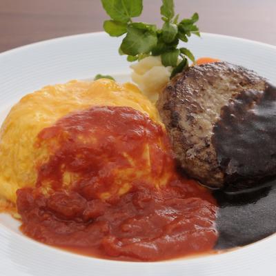 オムライス トマトソース＆黒毛和牛のハンバーグステーキ