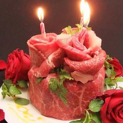 【一番人気】お誕生日・記念日コース5800円 肉ケーキ＆メッセージを添えたデザートプレート付き★